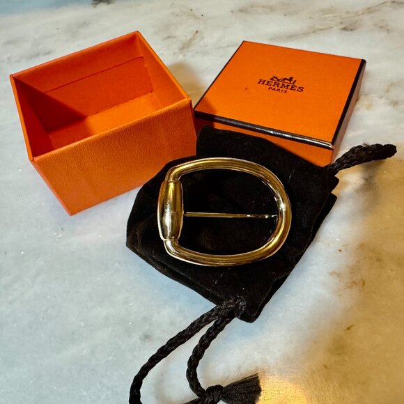 HERMES Gold tone Scarf Ring new & unused with Hermes box & pouch - Picture 1 of 6